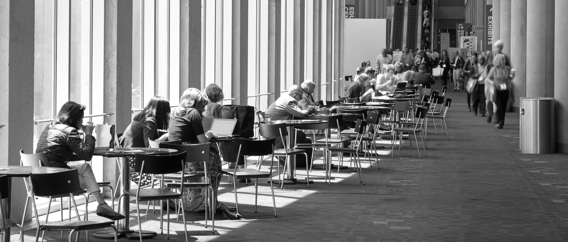 People waiting for a conference about antidepressants.